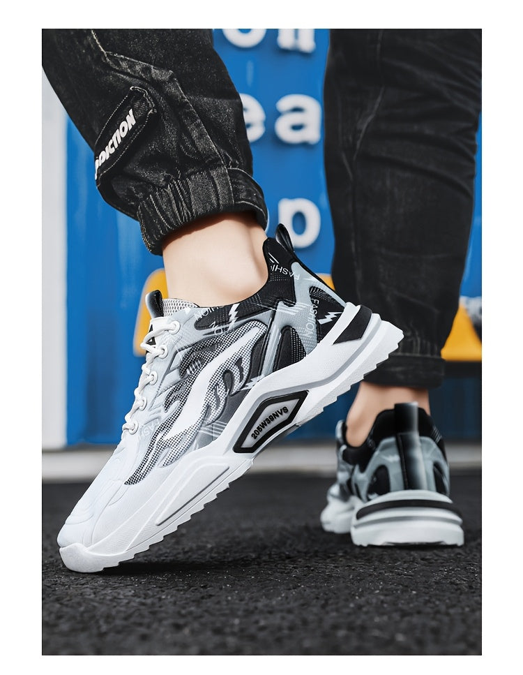 Men's Sneakers - Lightweight Cushioned Platform Sneakers with Lace-Up Closure, Non-Slip PVC Sole - Breathable Gym, Running, Casual Shoes in Grey/Black colorway - for Everyday Light Hiking, Gym Shoes