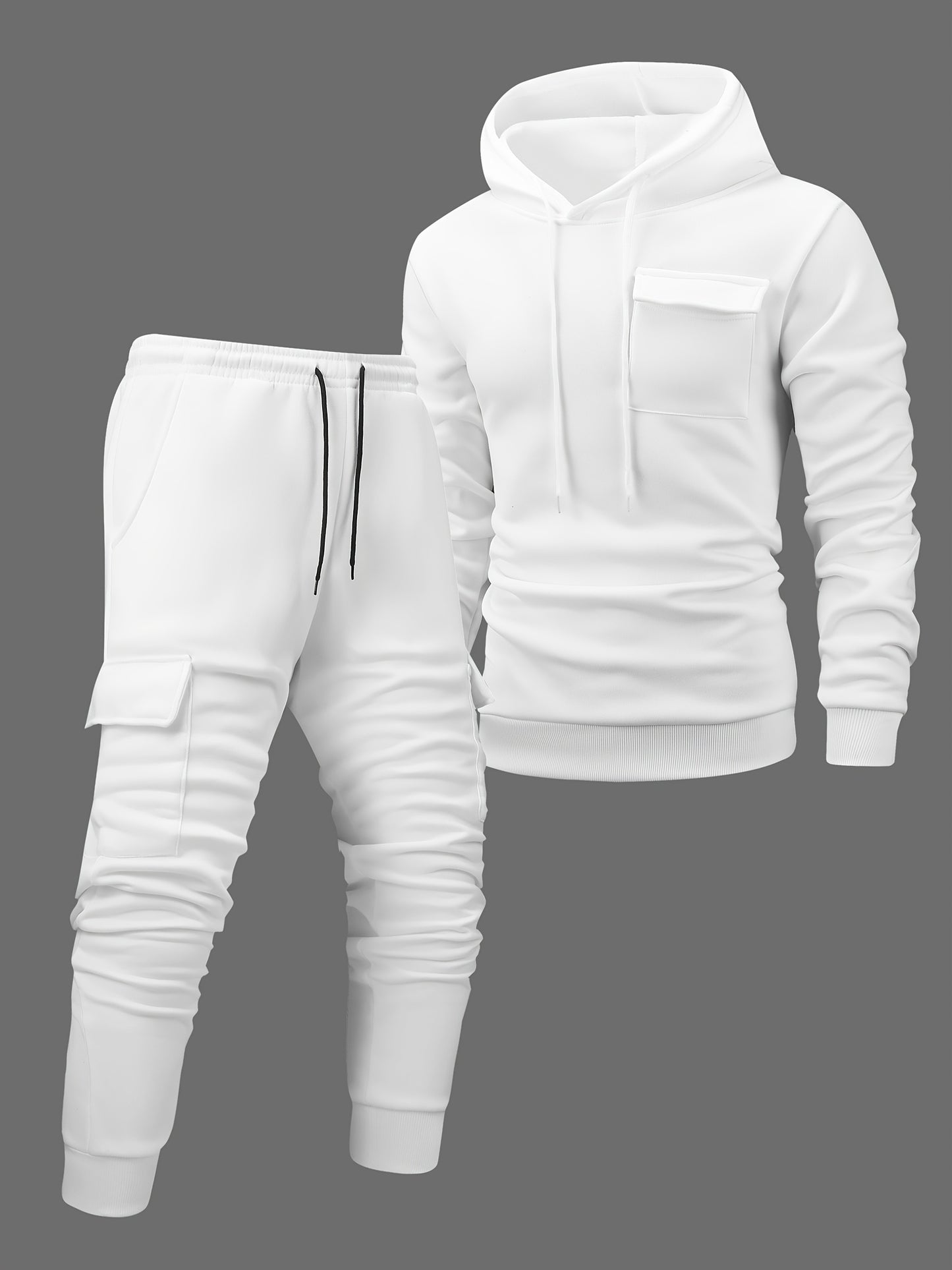 Men'S Casual Hooded Tracksuit Set - Polyester Knit, Solid Color with Pockets, All-Season Sportswear, Includes Jacket and Joggers, Casual Wear|Sporty Design|Polyester Fabric