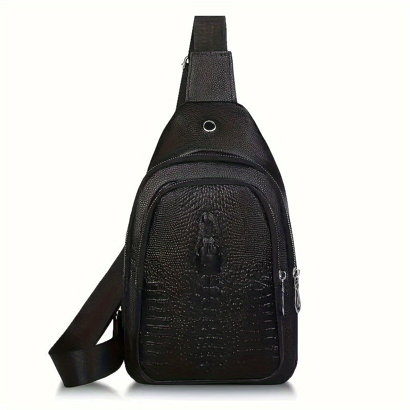 1pc Men's Fashion Crocodile Pattern Waist Bag, Multifunctional Shoulder Trendy Bag
