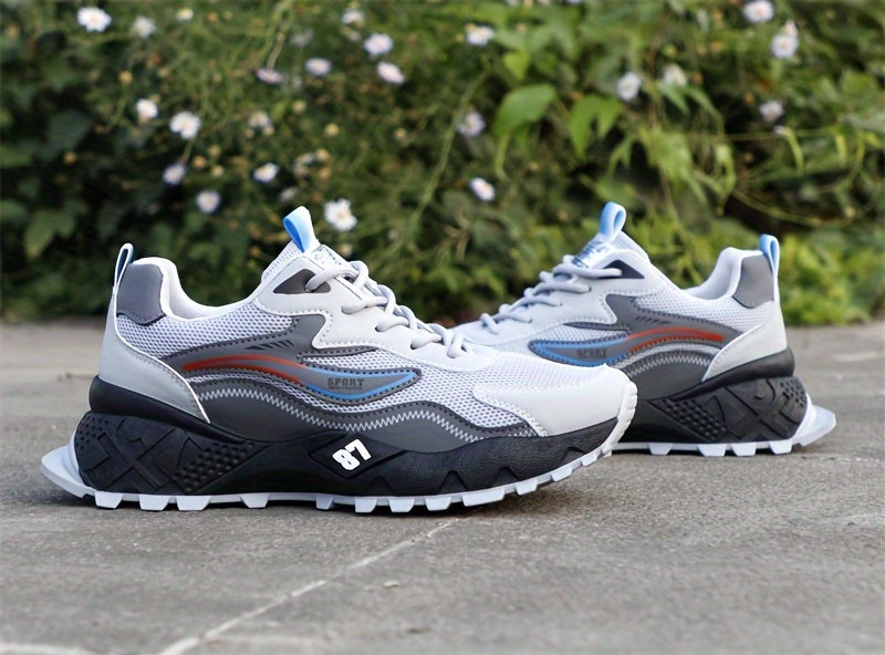 Men's Stylish Durable Sneakers - Comfortable, Non-Slip Lace-Up Sneakers for Outdoor Activities, Breathable Fabric, All-Season Wear
