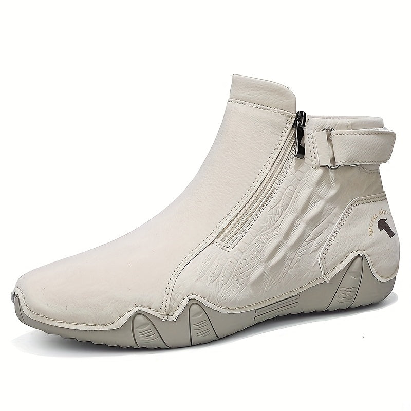 Men'S High-top Casual Shoes With Anti-slip, Comfortable, Outdoor, Fashionable, Plus Size, Business, Hand-stitched, Zipper, Cro, Lace-up.