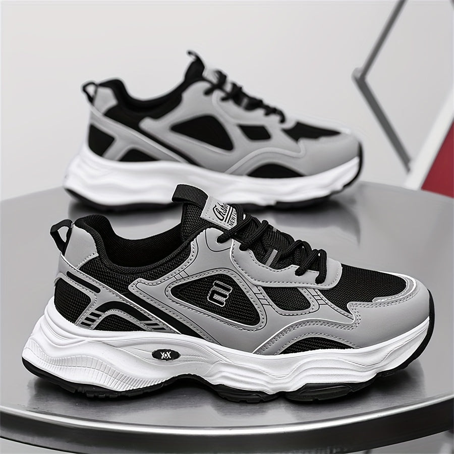 Men'S 2025 New Fashionable Low-Top Sneakers with Thick Sole - Non-Slip, Outdoor Casual Shoes for Teenagers and Young Adults, White and Golden Accents, All-Season Comfort, Casual Footwear Modern Sneaker Design Rubber Base