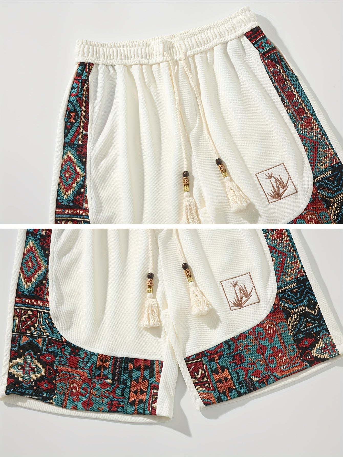 2pcs Men's Summer Casual Outdoor Set, Fashion Ethnic Style Round Neck Short Sleeve T-Shirt and Shorts Suit with Embroidery Design Loose Fit, Short Sleeve + Drawstring Shorts Combo, Suitable for Summer Outdoor Activities