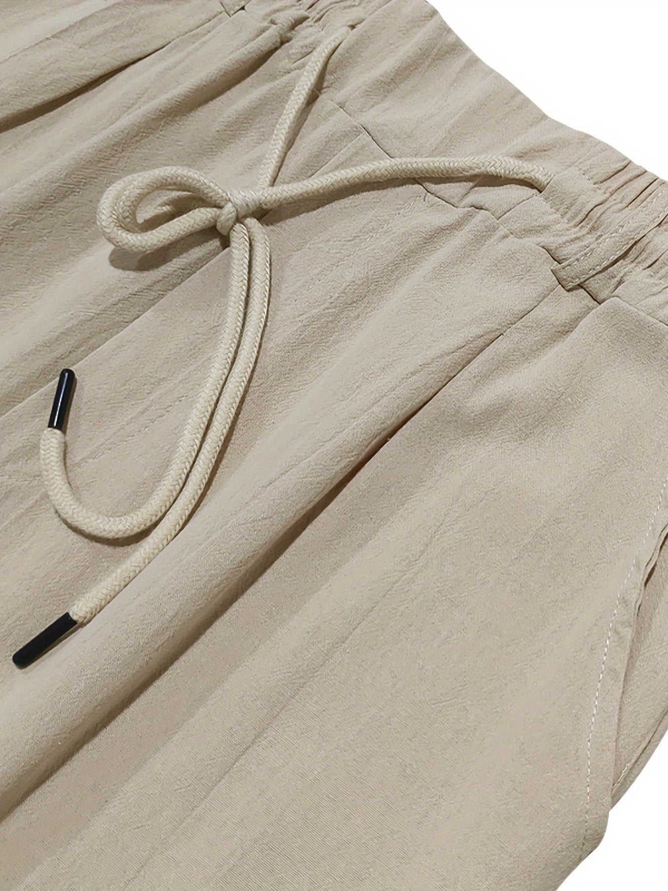 Men'S Casual Linen Drawstring Pants - Comfortable Straight Fit, Lightweight & Breathable for Beach & Outdoor Activities, Beach Casual Wear|Straight Fit Pants|Lightweight Fabric