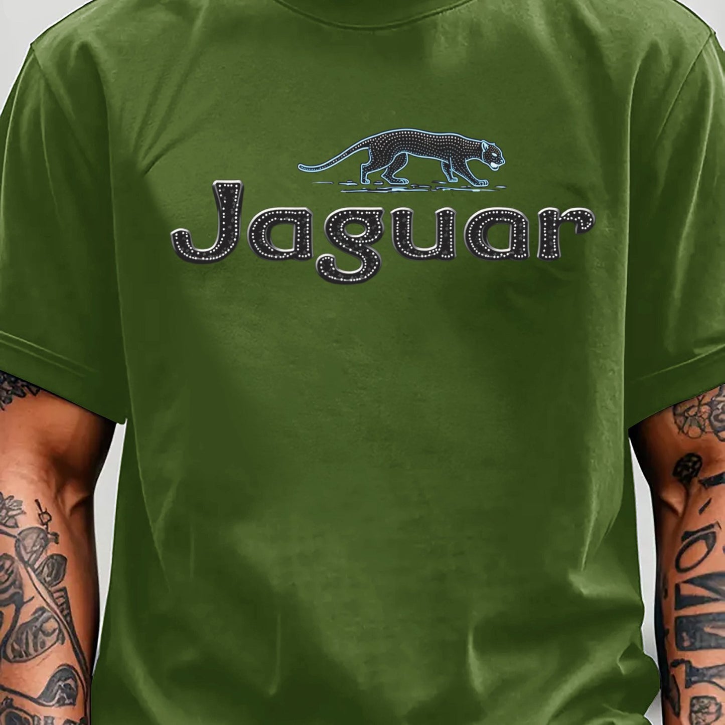 Men'S Jaguar Print Y2K Style T-Shirt - Red, Breathable Comfortable Short Sleeve Crew Neck Tee for Casual Wear, Outdoor Activities, and Everyday Comfort, Everyday Clothing Y2K Fashion Tee Comfortable Fit