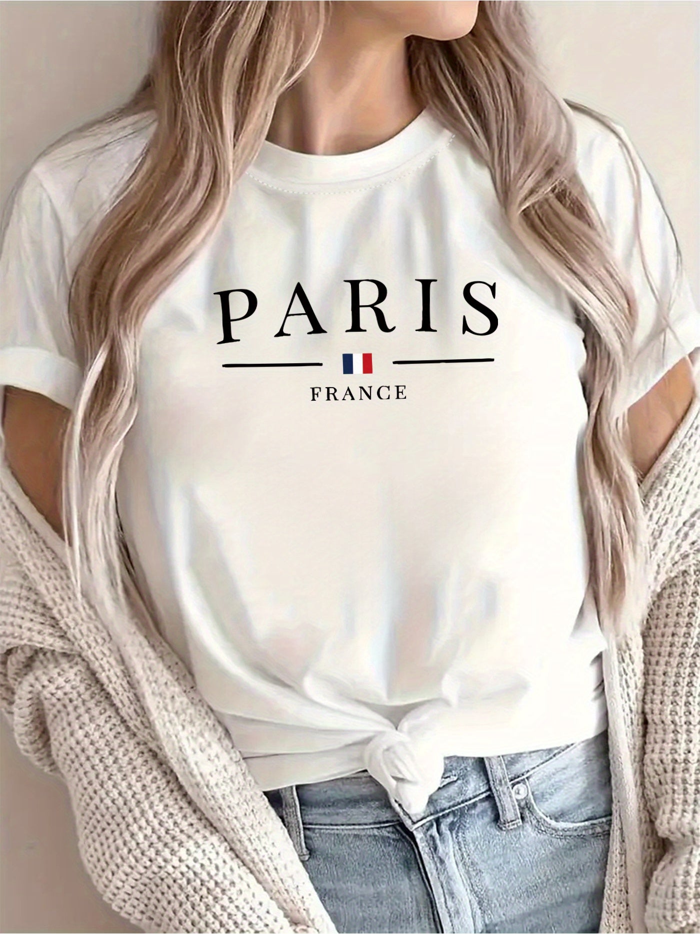 New Arrival: Paris Creative Letter Pattern Printed T-Shirt, Suitable for Women'S Casual Wear, Vacations, Short Sleeves, Round Neck, Spring And Summer, Machine Washable, New Women'S Clothing, Versatile for Outings And Sports.