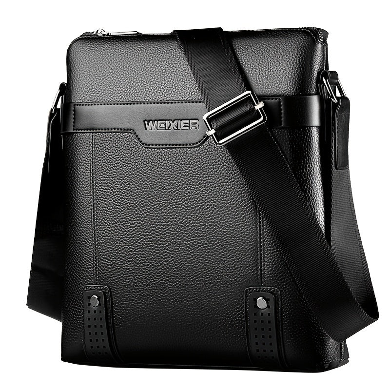 WEIXIER Men's Fashion Crossbody Bag - Adjustable Strap, Faux Leather, Deep Brown Casual Street Style Shoulder Bag for Outings