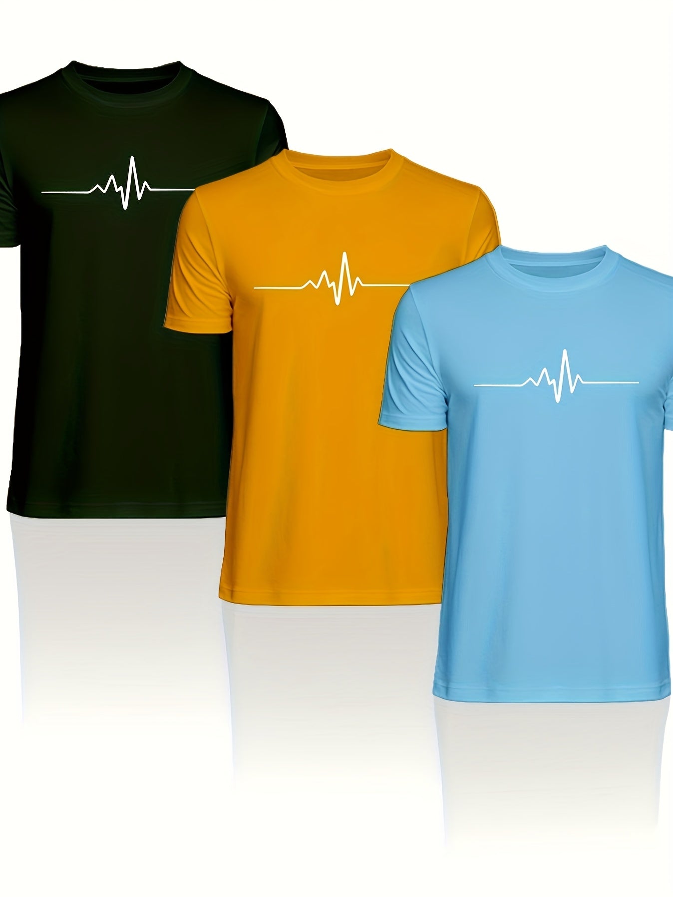 Men'S Brown T-Shirt with ECG Heartbeat Graphic - Casual Streetwear, Short Sleeve, Round Neck, Stretch Fabric, All-Season Comfort, Casual Streetwear Tee Round Neck Tshirt Comfortable Fit