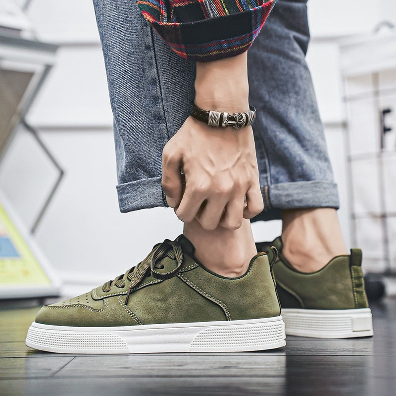 1 Pair MAINALUN Men'S Skateboarding Sneakers - Low-Top Lace-Up Casual Shoes with Thick PVC Sole, Breathable Fabric Lining Durable Synthetic Upper for Daily Wear, Outdoor, Travel, Parties - Green/Black/Khaki, Skateboarding S