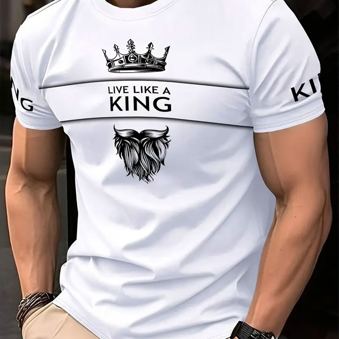 Men'S Casual Short Sleeve T-Shirt - Breathable Summer Tee with Crown Wings Graphic, Regular Fit Round Neck, Lightweight Comfort for Casual Attire, Comfortable Clothing Stylish Casualwear Breathable Fabric