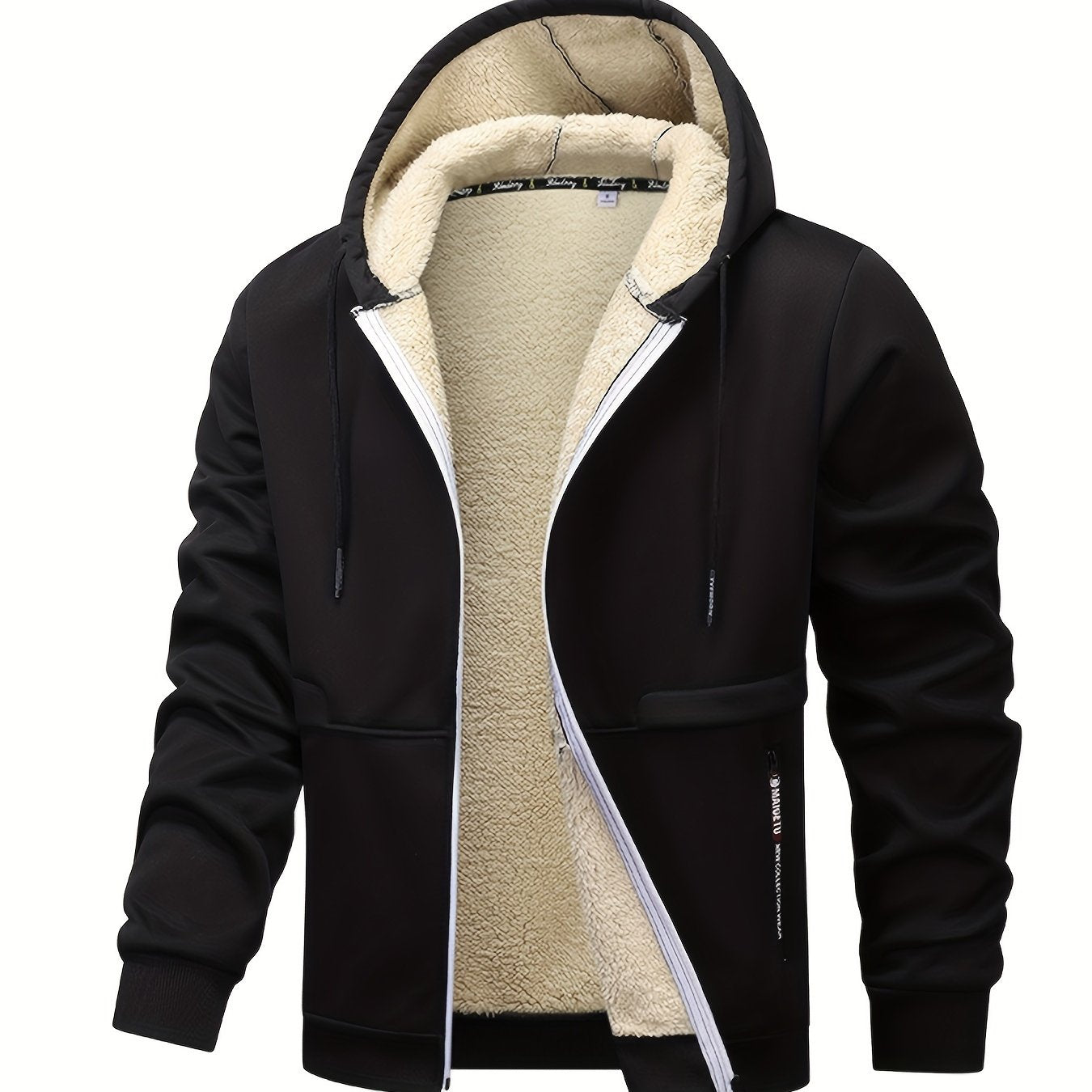 1pc Men'S Casual Style Hooded Jacket, Thick Fleece Lined, Warm