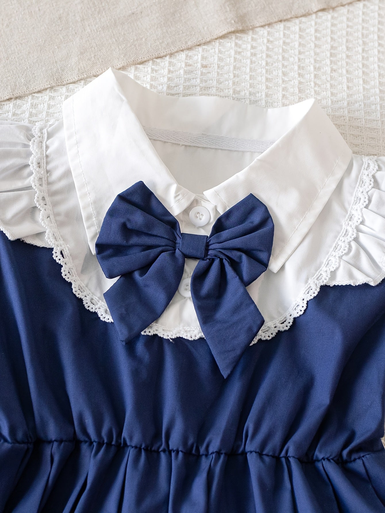Girls' Preppy Pleated Dress with Peter Pan Collar & Bow