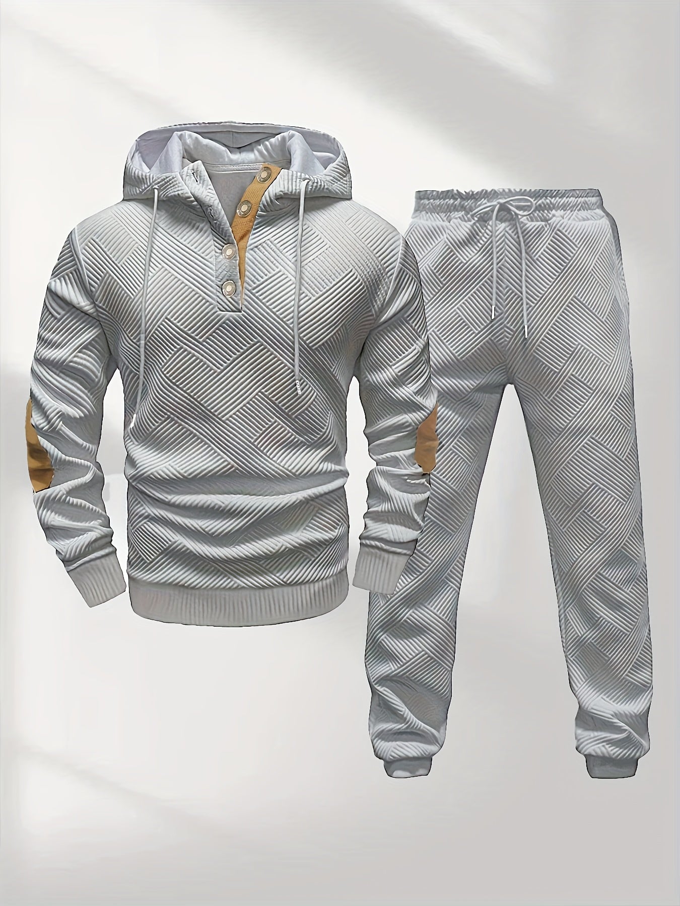 Men's Casual Fashion Set Knit Jacquard Hoodie and Pants 2pcs Set