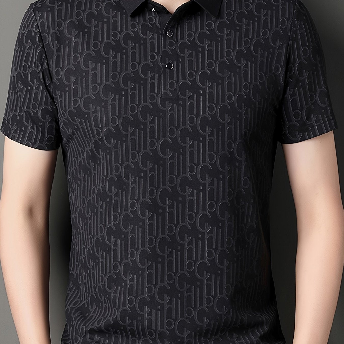 Men'S Casual Summer Short Sleeve T-Shirt with "Gil" Letter Print, Light Gray, Button-Up Collar, Medium Stretch Fabric, Regular Fit, Perfect for Weekend Outings, Relaxed Outing Shirt Letter Print Tee Medium Stretch Fabric