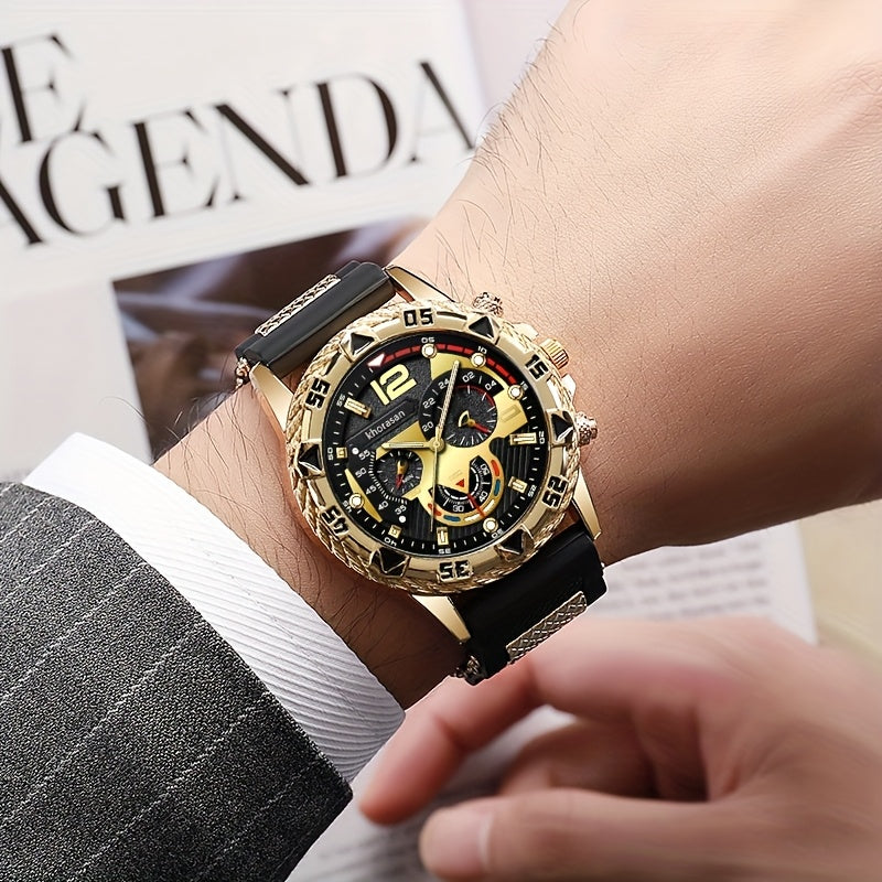 5pcs3 Men's handsome high-end fashion quartz watch + wallet glasses key chain gel pen value gift box set is the best choice for holiday birthdays