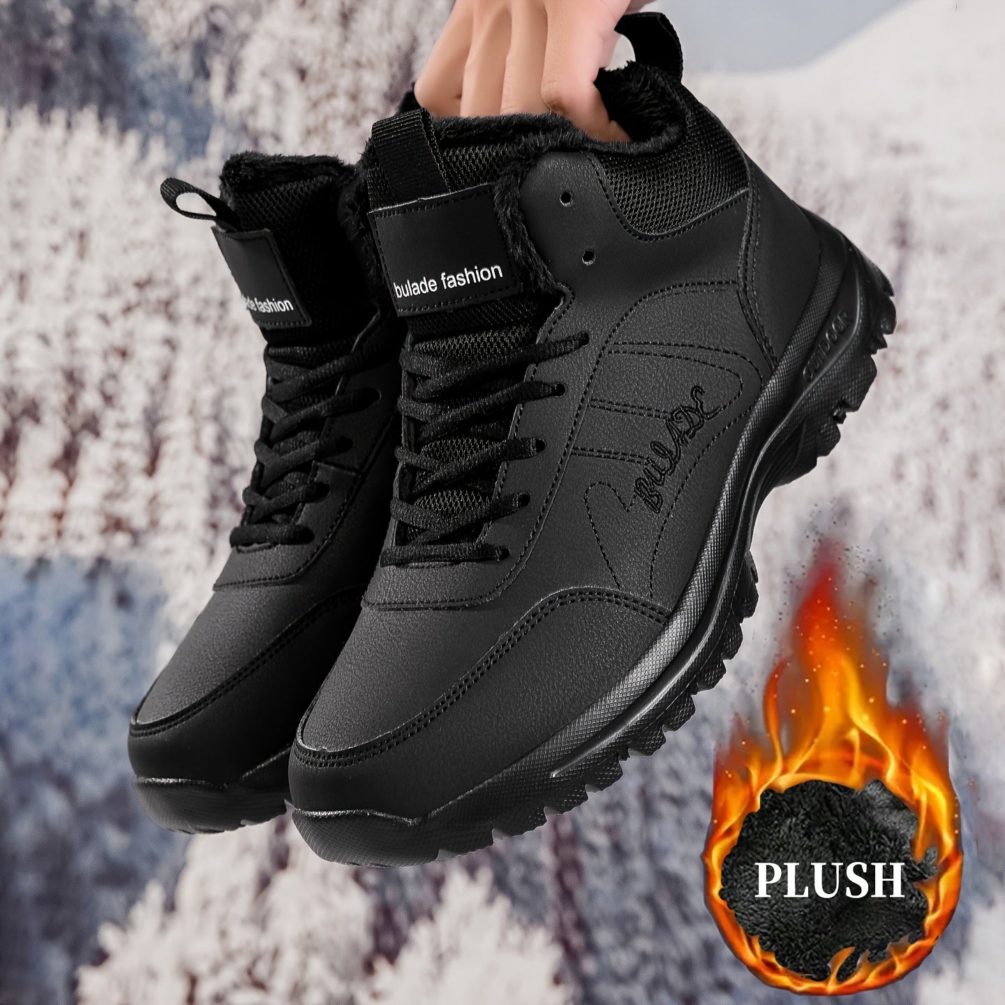 Men's Winter High-Top Ankle-High Outdoor Boots - Upper, Plush Lining & Cushioned Insole, Slip-Resistant MD Sole, Brown/Black Trekking Shoes for Snow, Ice, and Cold Weather - Lightweight & Durable Casual Winter Boots for Hikin
