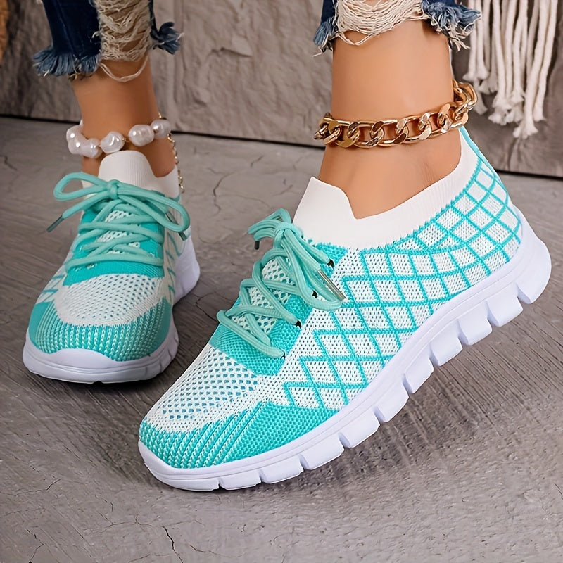 Women's Breathable Knit Sneakers - Lightweight, Lace-Up Casual Shoes with EVA Sole, Available in Brown, Purple, Orange, and Yellow Gradient - Stylish All-Season Footwear, Ladies Sneakers