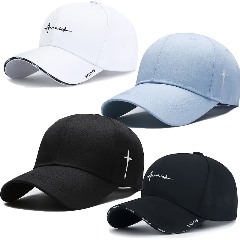 4pcs Men'S Baseball Caps - Elegant Business Casual Style, Breathable Mesh Back, Adjustable Fit, Four-Season Wear, Solid Color with Logo Design, Casual Cap|Elegant Cap Design|Acrylic