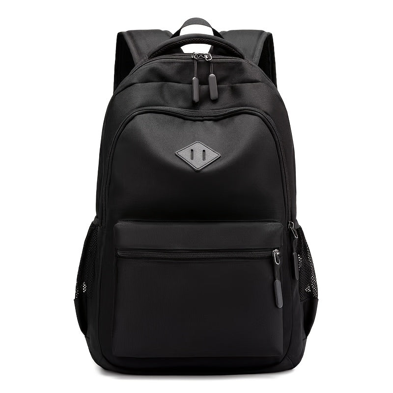 Stylish Black Nylon Backpack - Lightweight, High Quality, Large Capacity with Laptop Compartment, Adjustable Straps Mesh Pockets for School, Travel, and Work