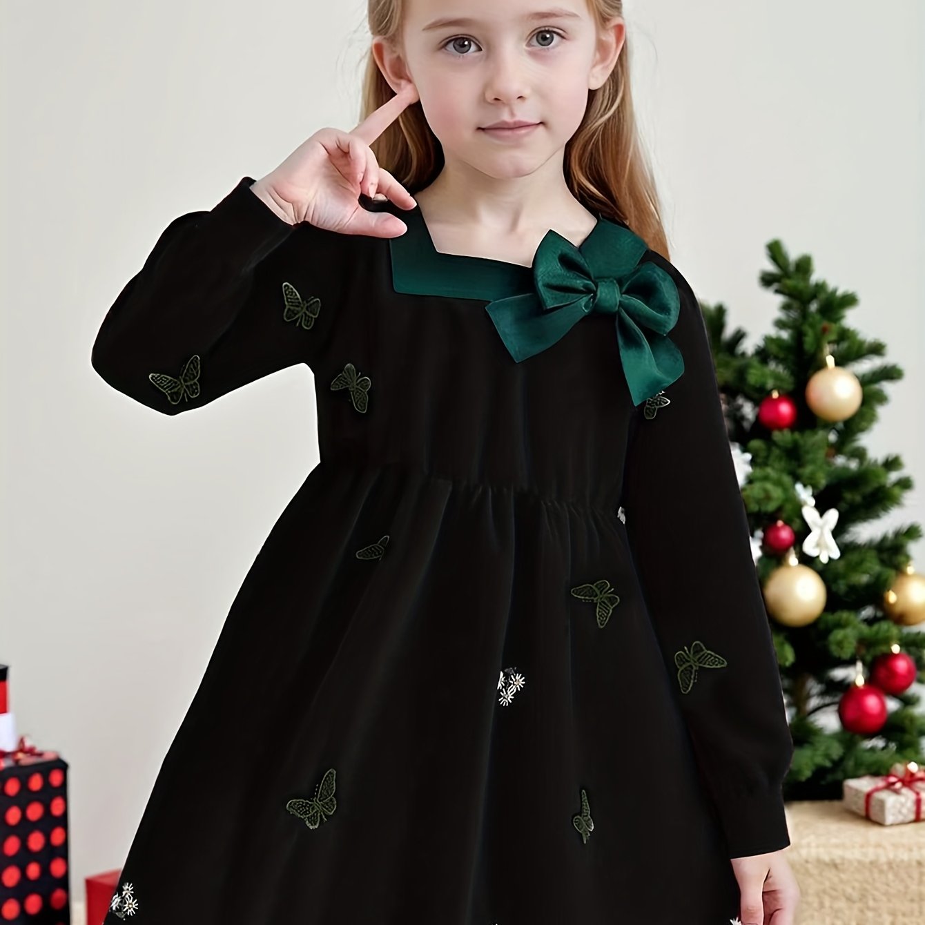 Dreamy Party Dress for Girls - Sweet 3-D Bow with Playful Embroidered Accents, Long Sleeve Spring/Fall Holiday Gathering Outfit