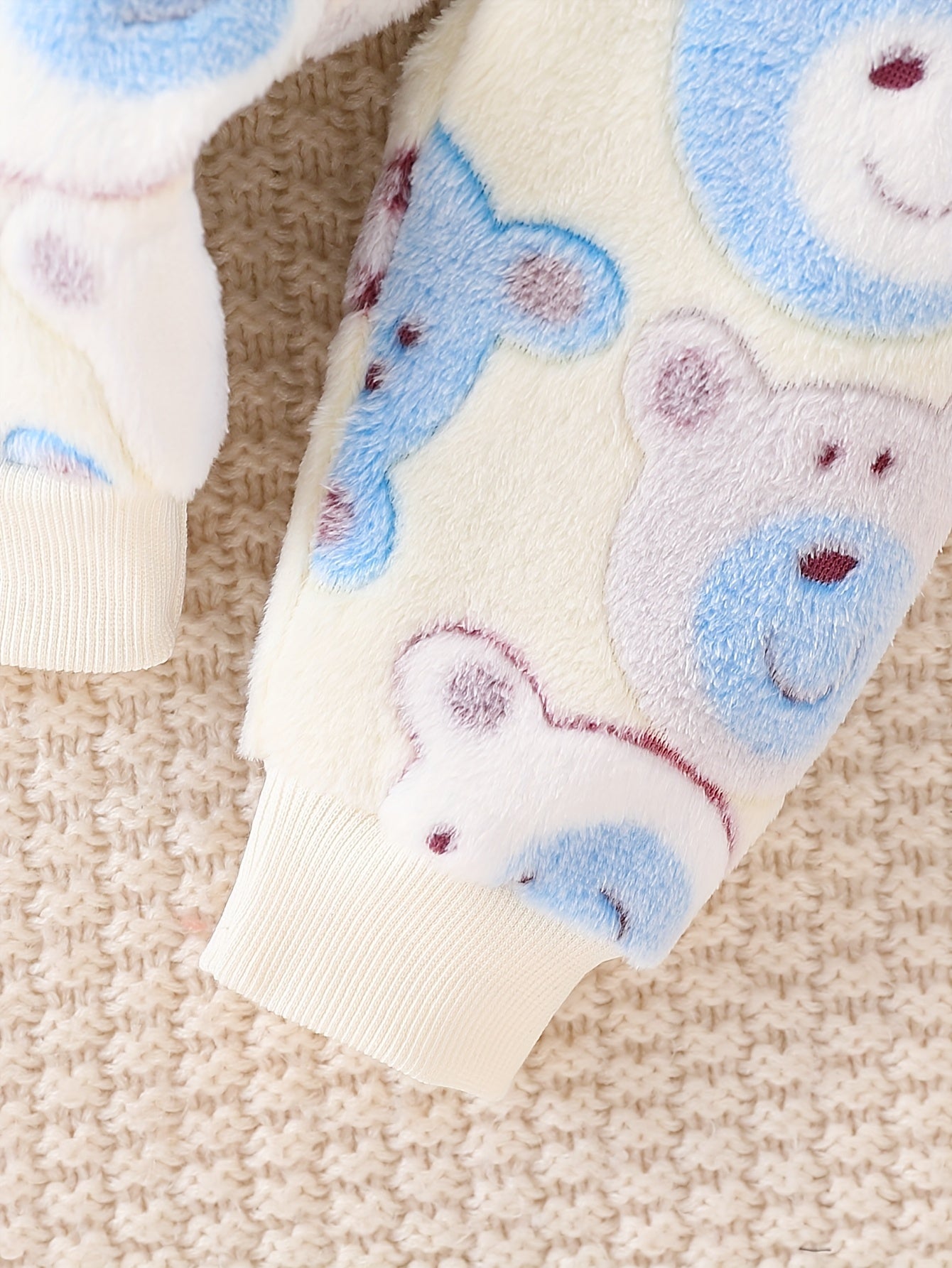 European and American Autumn/Winter Boys' Flannel Fleece-Lined Cute Bear Pattern Beige Zip-Up Hoodie + Fleece-Lined Casual Pants Two-Piece Set, Perfect for Outdoor Wear, Essential Gift, Perfect for Outdoor, Thick