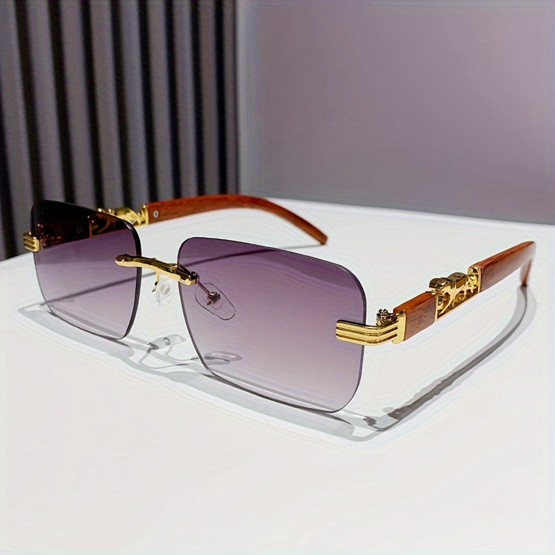 Cheetah Leopard fashion glasses For Women Men Rectangle Rimless Wood Grain Temple Sun Shades For Beach Party Travel