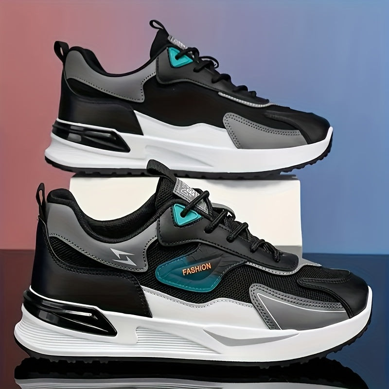 Men'S Breathable Running Sneakers with Gradient Design - Low-Top Lace-Up Casual Shoes, Durable PVC Sole, EVA Insole, Fashionable Black White Patterns, Ideal for All Seasons Outdoor Activities