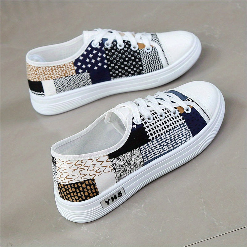 Women'S Lightweight Breathable Casual Sneakers - Comfortable Low-Top Lace-Up Shoes with Soft Fabric Lining, Durable Rubber Sole Stylish White Navy Blue Design for Spring/Summer Casual Attire, Ladies Sneakers, Everyday Foo