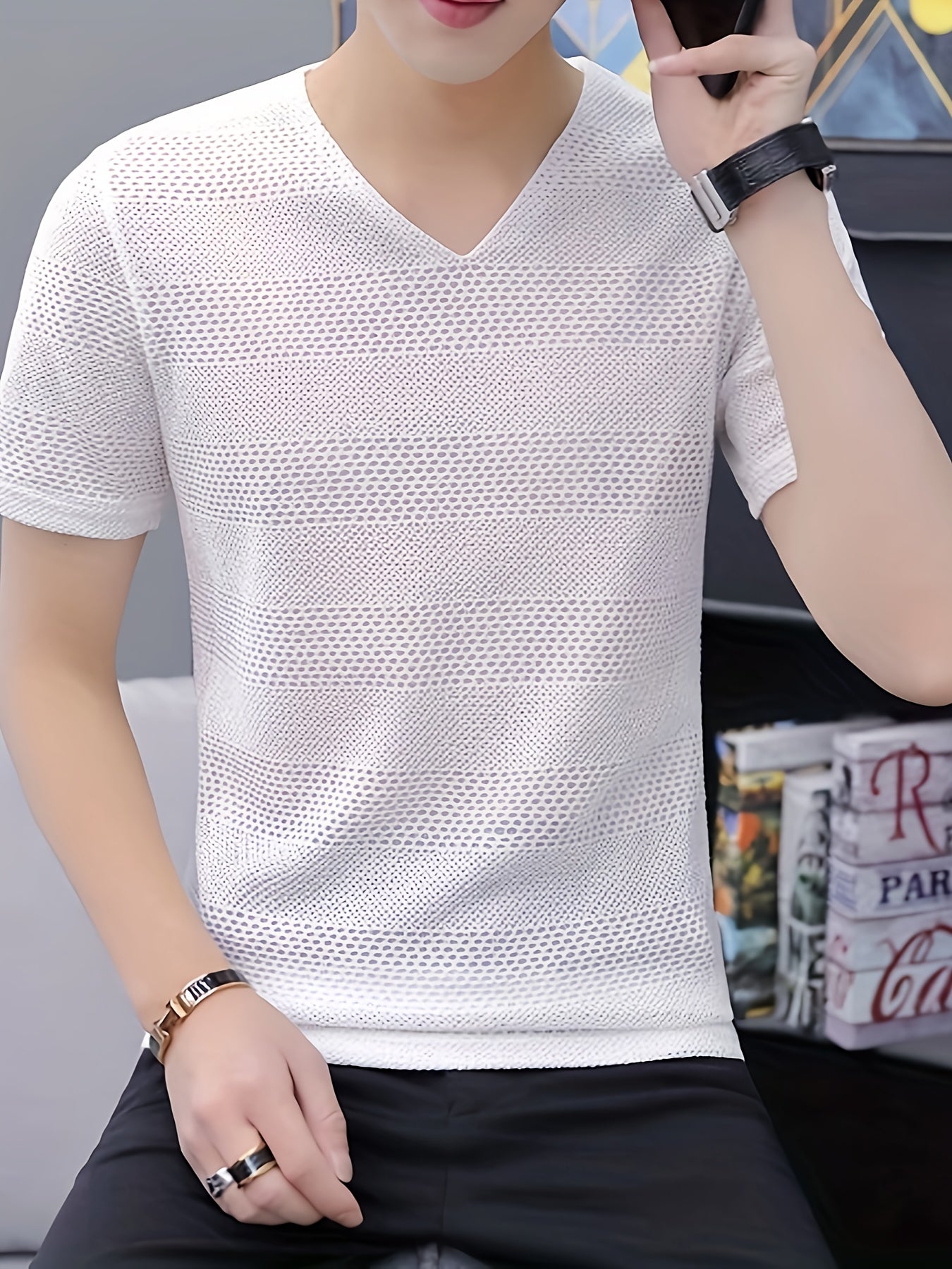 Men's Short-Sleeve T-Shirt Summer Hollow-Out Cool High-End Half Sleeve Breathable Non-See-Through
