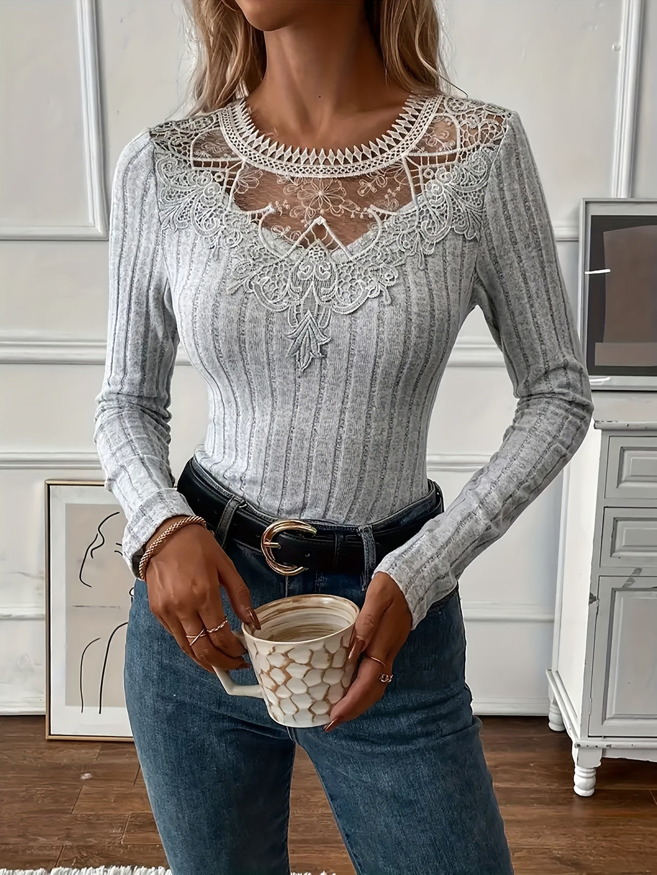Directional Women'S French Lace Long Sleeve T-Shirt