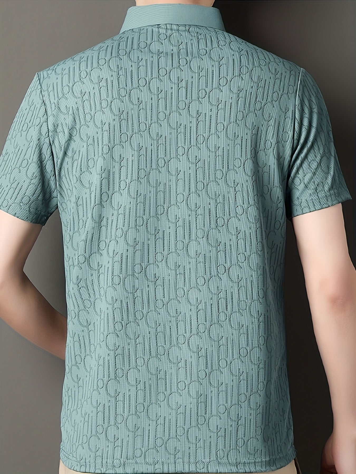 Men'S Casual Summer Short Sleeve T-Shirt with "Gil" Letter Print, Light Gray, Button-Up Collar, Medium Stretch Fabric, Regular Fit, Perfect for Weekend Outings, Relaxed Outing Shirt Letter Print Tee Medium Stretch Fabric