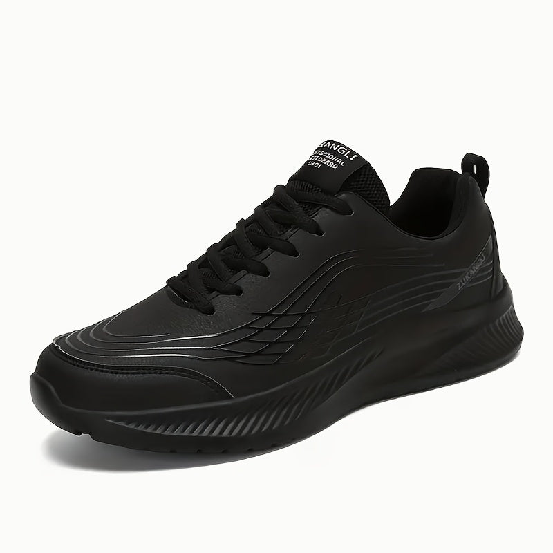 Men's Breathable Lightweight Running Shoes with Air Cushion Technology - Black Low-Top Sneakers for Walking, Jogging, Training Casual Wear, PU Upper MD Sole, All-Season Comfort, Sleek Sporty Design, Cushioned Support