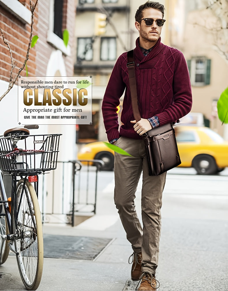 WEIXIER Men's Fashion Crossbody Bag - Adjustable Strap, Faux Leather, Deep Brown Casual Street Style Shoulder Bag for Outings