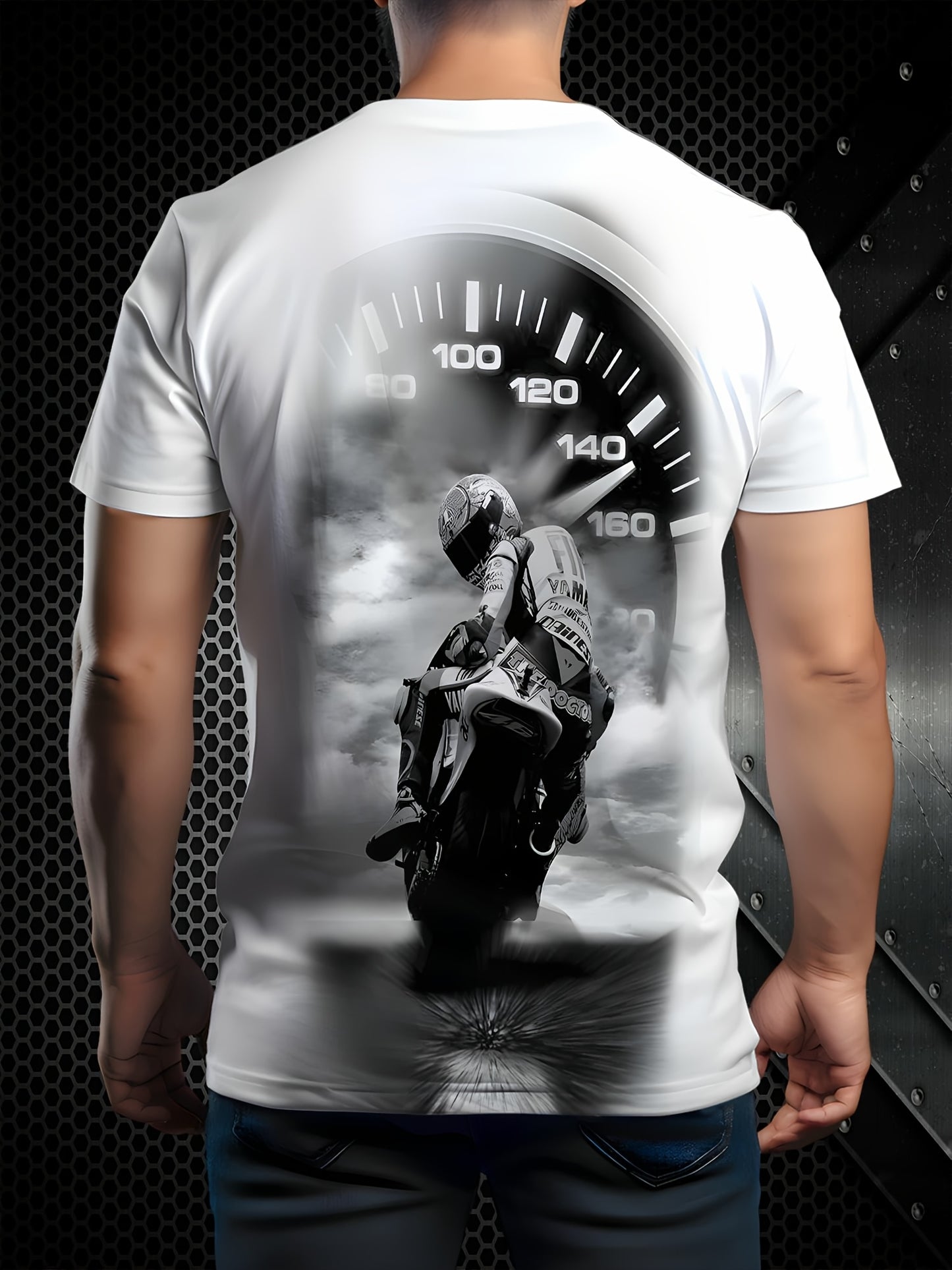 Men'S Motorcycle Graphic T-Shirt - Casual Crew Neck Short Sleeve Tee with Throttle Gauge Design, Breathable Summer Sportswear for Adults, Motorcycle Enthusiast Gear Stylish Motorcycle Print Comfortable Fit
