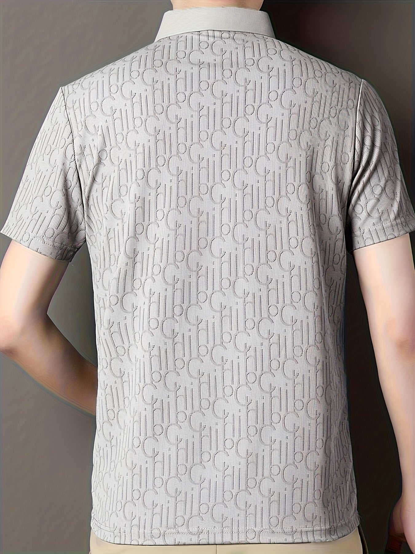 Men'S Casual Summer Short Sleeve T-Shirt with "Gil" Letter Print, Light Gray, Button-Up Collar, Medium Stretch Fabric, Regular Fit, Perfect for Weekend Outings, Relaxed Outing Shirt Letter Print Tee Medium Stretch Fabric