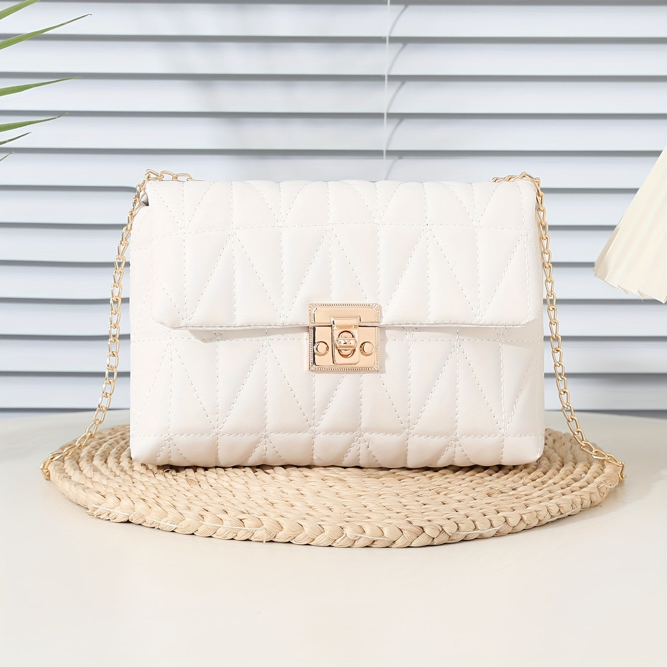 Lock buckle bag chain bar grid single shoulder crossbody bag fashionable and versatile Women's bag