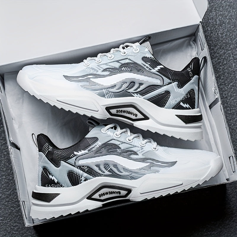 Men's Sneakers - Lightweight Cushioned Platform Sneakers with Lace-Up Closure, Non-Slip PVC Sole - Breathable Gym, Running, Casual Shoes in Grey/Black colorway - for Everyday Light Hiking, Gym Shoes