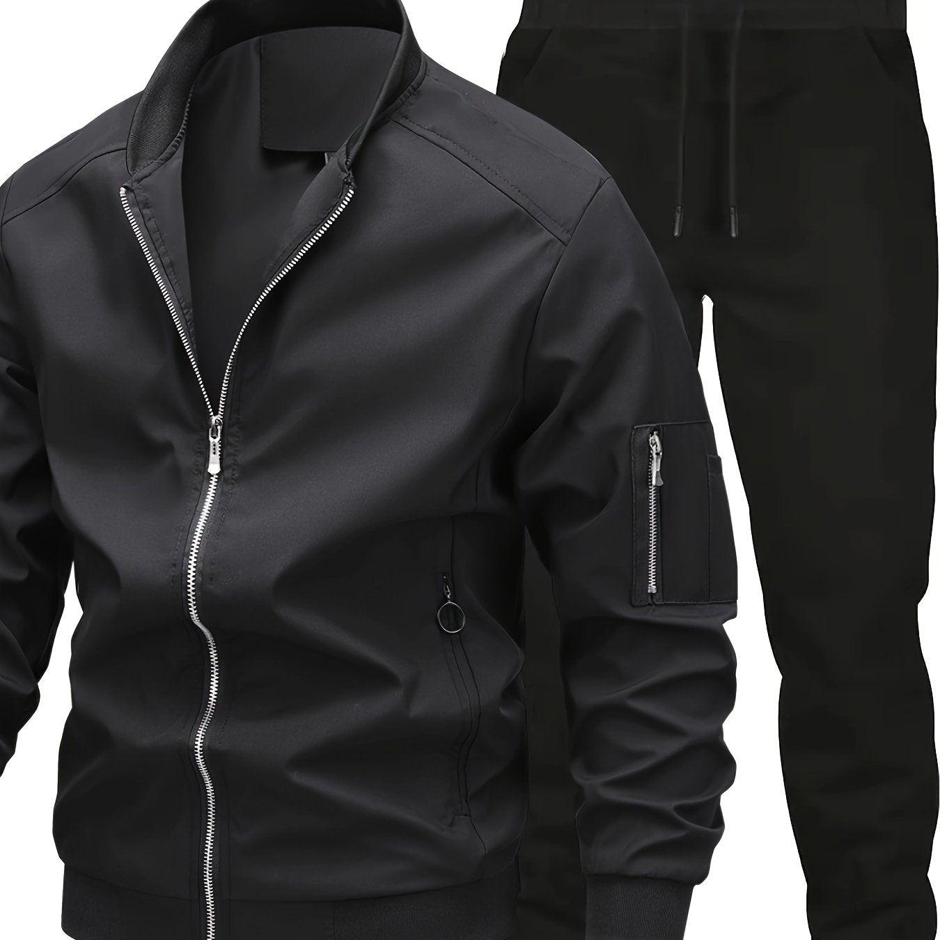 Men'S Casual Workwear Jacket and Pants Set, Solid Color, Long Sleeve, Regular Fit, with Pockets, for Spring/Fall, Casual Attire, Casual Attire|Casual Style|Solid Color Jacket