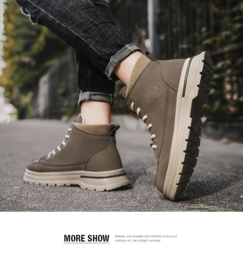 Men's Winter Snow Boots with -Like Collar & Thick Ankle - Upper, PVC Traction Tread, Lace-Up Ankle-High Trekking Boots for Ice, Snow, Hiking, - Warm Outdoor & Casual