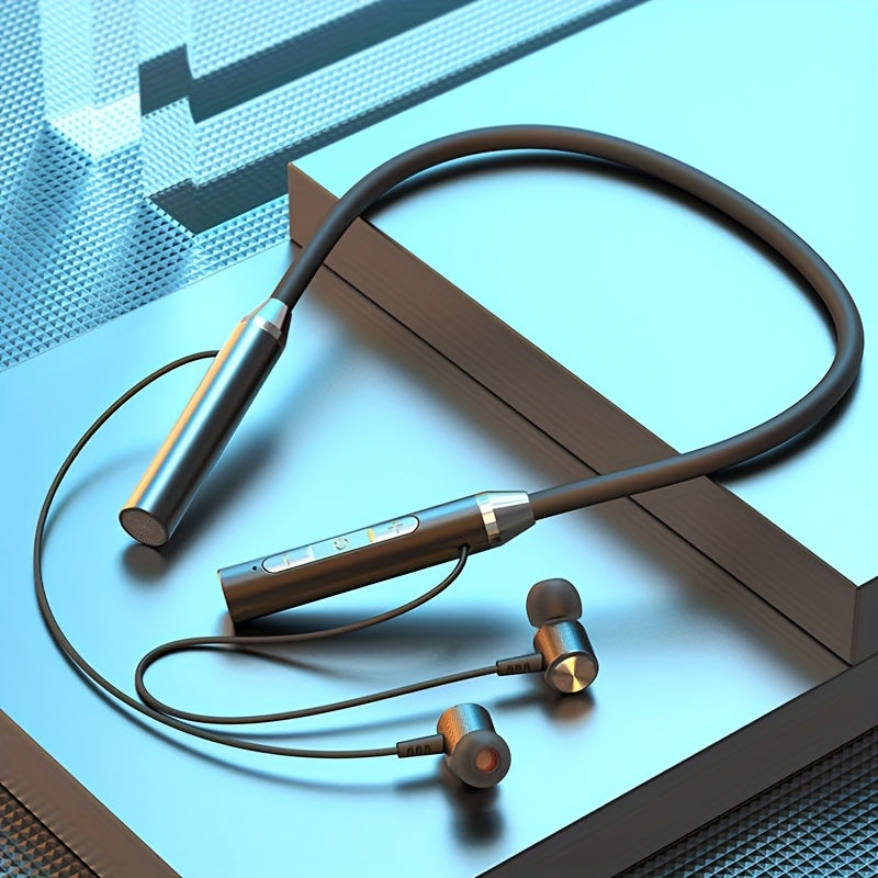 Latest Popular Neck Hanging Wireless Earphones with Digital Display - Ultra Long Standby Time, Noise Isolation, Rechargeable Lithium Battery, Volume Control Buttons, Black and Silver Design, Ideal for Adults, Standby Time: 20