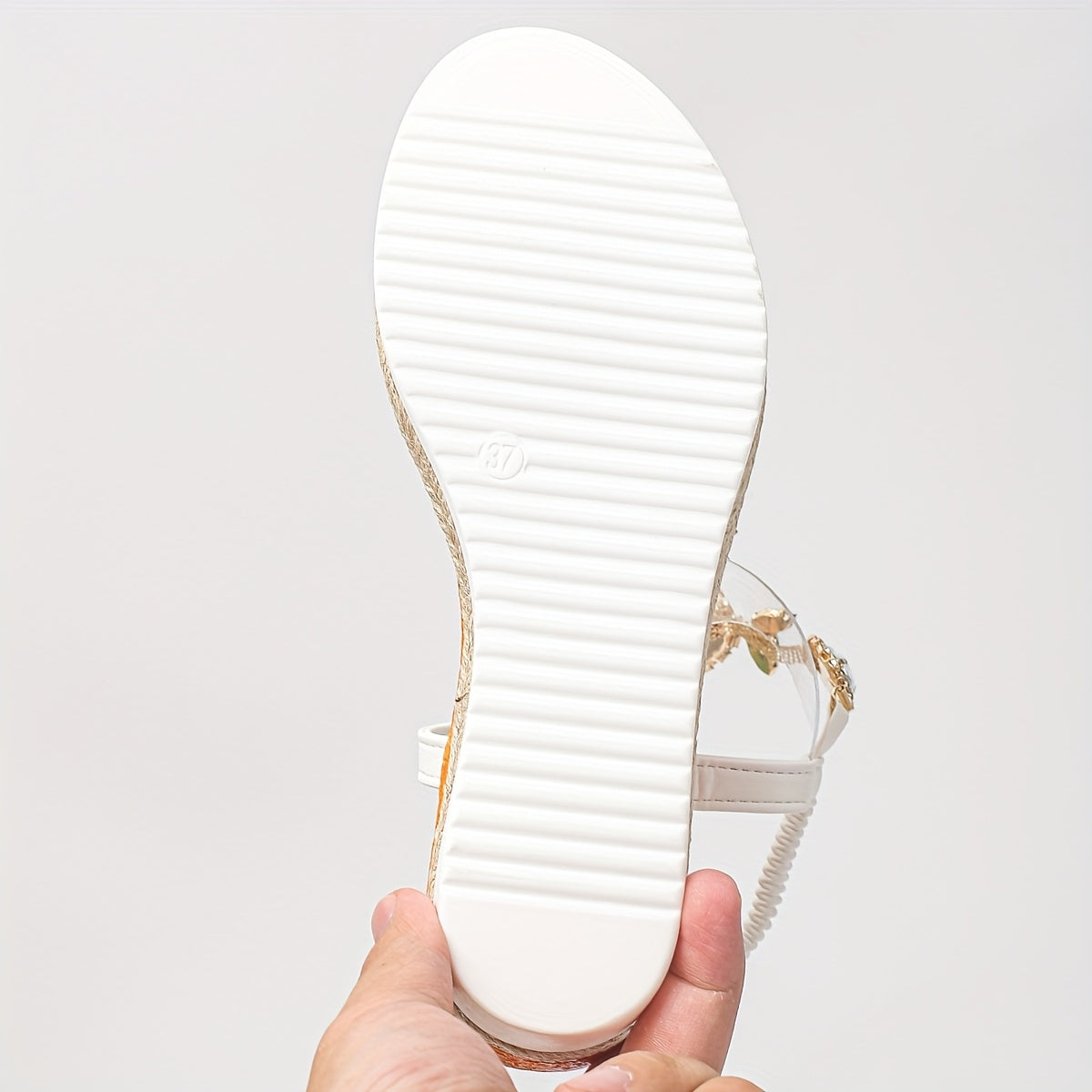 Women'S Fashion Wedge Sandals with Rhinestone Embellishments - Open-Toe Platform Heel, Green White Design, Comfortable Microfiber Upper Rubber Sole for All-Season Wear, High Heel Sandals, Summer Footwear, Decorative Ankle