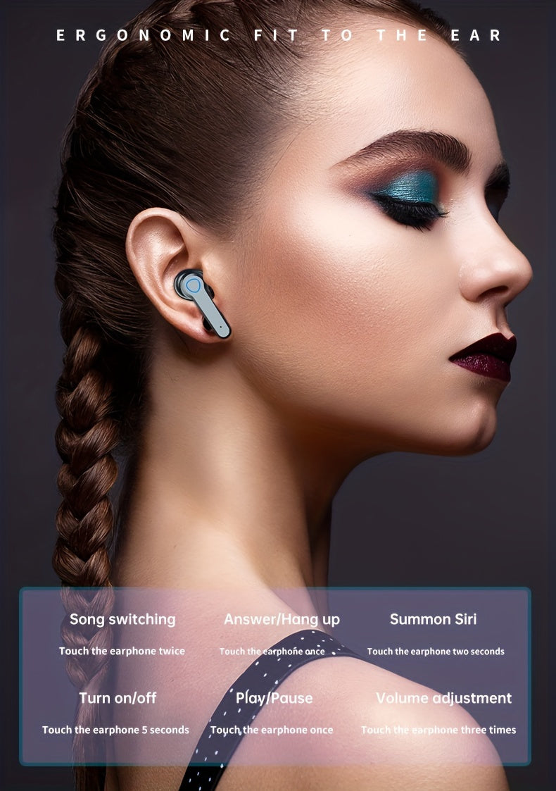 TWS wireless earbuds, 5.0 gaming headset with microphone, stereo headset, headset with display, most comfortable in-ear, high sound quality, high color value sports headphones, long battery life