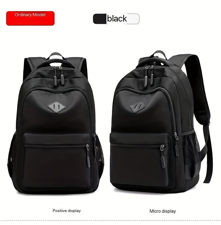 Stylish Black Nylon Backpack - Lightweight, High Quality, Large Capacity with Laptop Compartment, Adjustable Straps Mesh Pockets for School, Travel, and Work