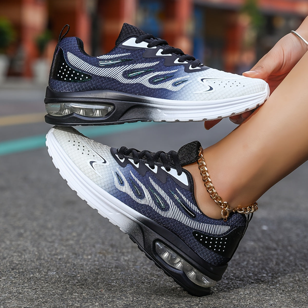 Women'S Breathable Mesh Running Shoes with Air Cushion - Lightweight Casual Sneakers, Camouflage Print, Lace-Up Low Tops for All-Season Comfort, White Navy Design, Ladies Sneakers, Comfortable Footwear, Stylish Sneakers, Cu