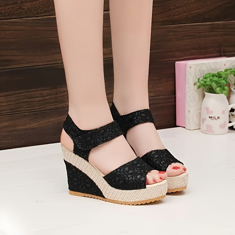 Women's Peep Toe Wedge Sandals, Fashionable Ankle Strap Slingback Platform Heels, All-Match Going Out Sandals