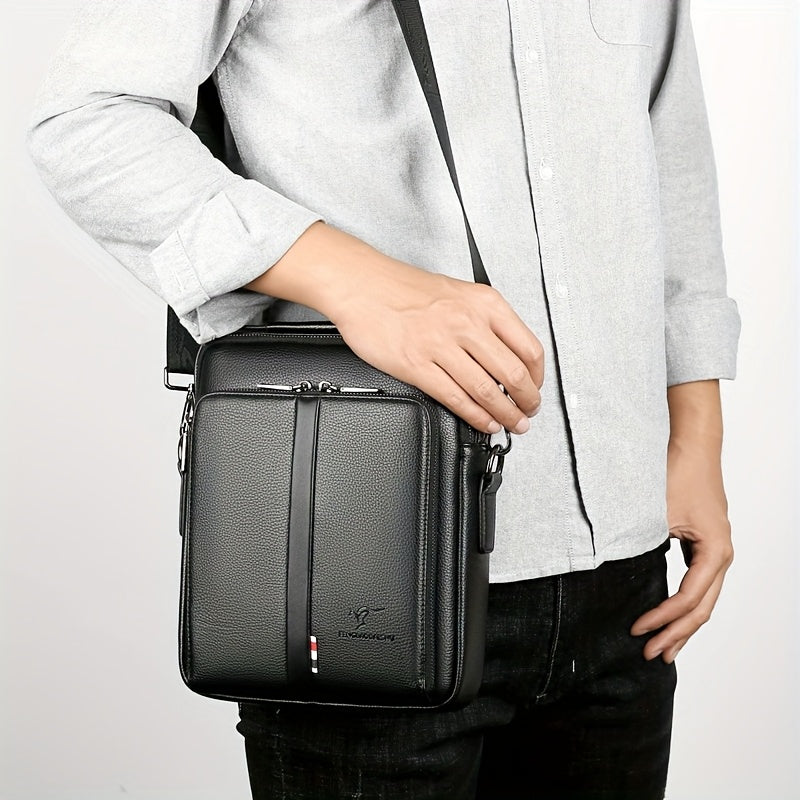 Men'S Genuine Backpack - Adjustable Strap, Multiple Compartments, Large Capacity for Daily Commute Business, Black, Commuting Backpack, Sleek Design, Textured Finish