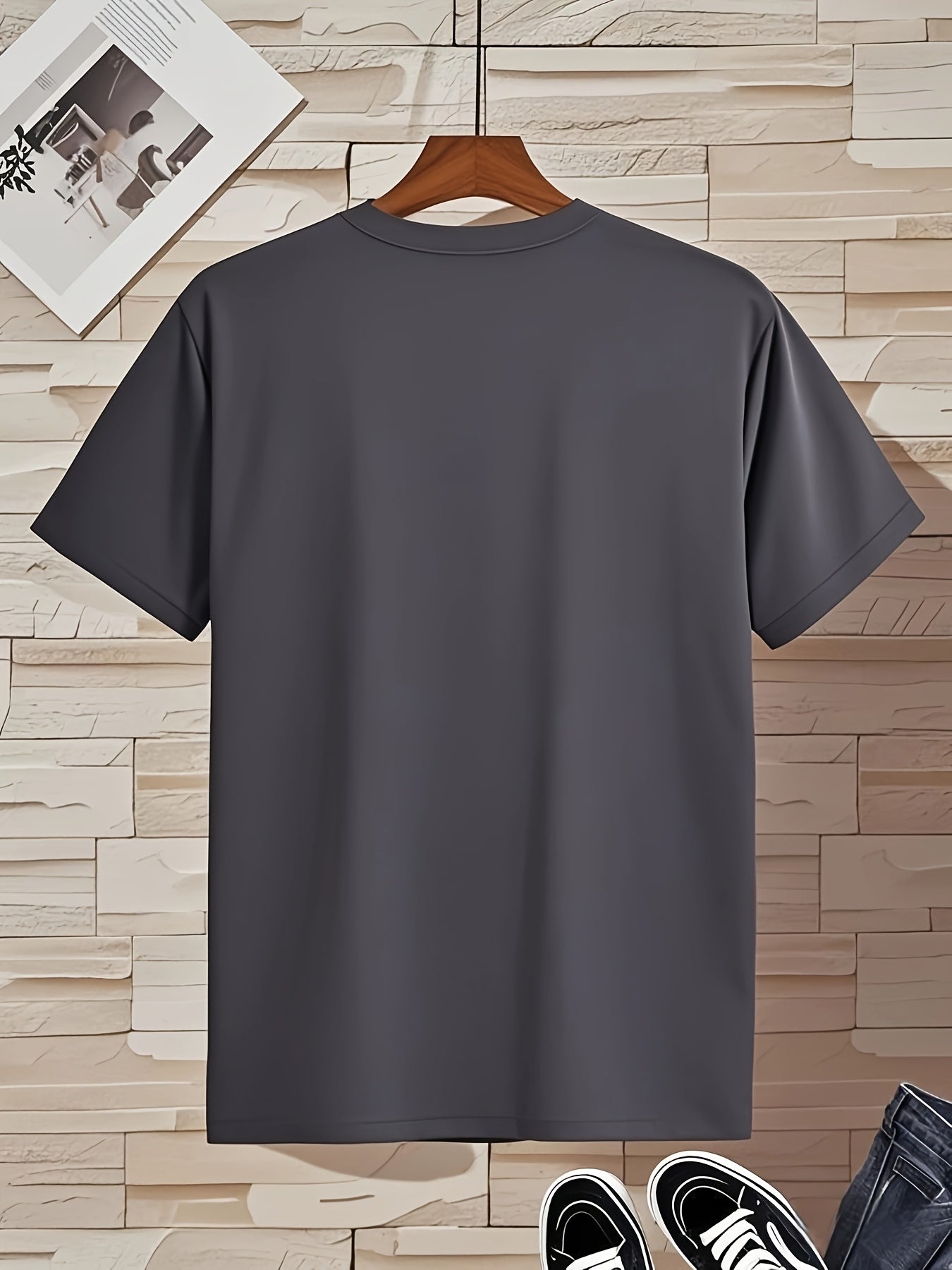 Men'S V-Neck Short Sleeve T-Shirt - Lightweight Breathable, Casual Fit, Solid Black, Perfect for Summer, High-Quality Knit Fabric, Everyday Tshirt Casual Style Comfortable Fit