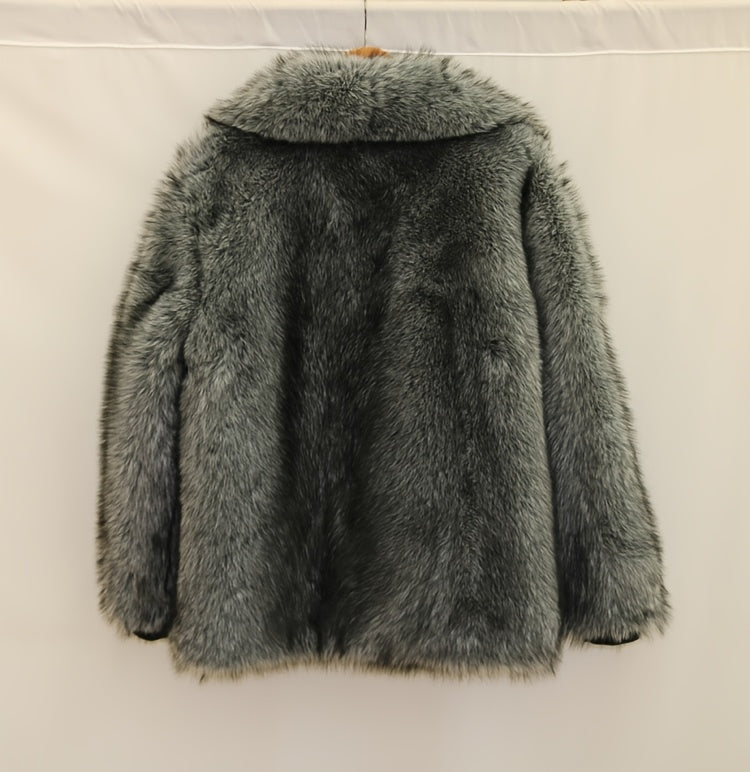 Men'S Faux Fur Coat with Imitation Fur Lining, Square Neck Zipper Short Winter Windproof Warm Loose Casual Jacket for Young Style