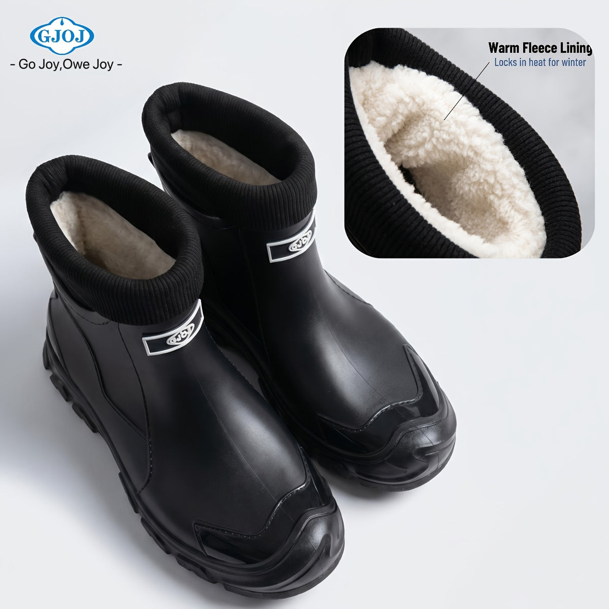 Unisex Fleece-Lined Rubber Rain Boots - Lightweight Non-Slip Winter Fo