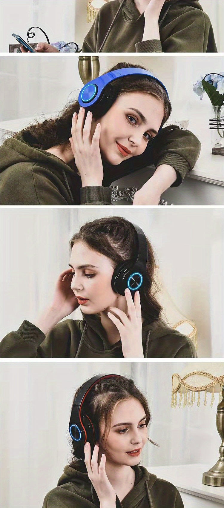 B39 Wireless Luminous Earphone Headwear, Foldable & Retractable, 3.5mm Jack, Condenser Mic, Push Button Volume Control, Non-Waterproof, for Cellphones, USB Type-C Charging, 150mAh Rechargeable Battery, 2.5W-14W, Anime Theme,